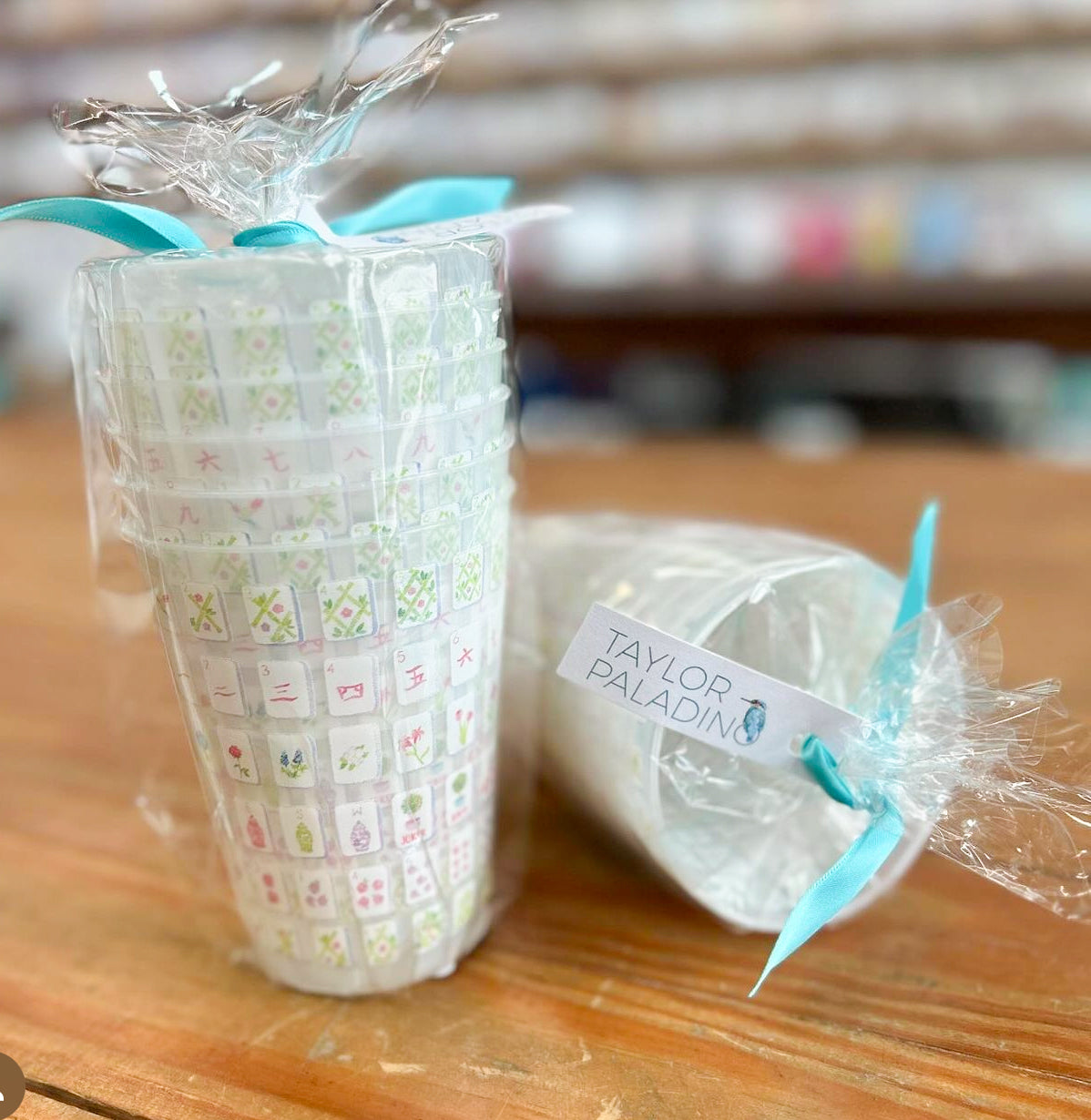 Set of frosted plastic Mahjong cups