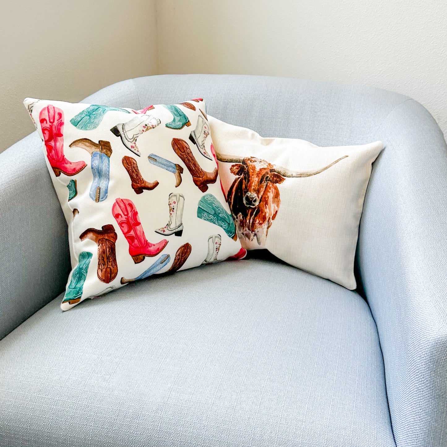 Texas throw pillows on chair