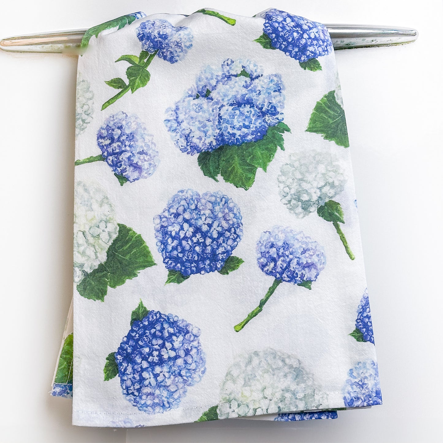 Hydrangea kitchen towel on rail
