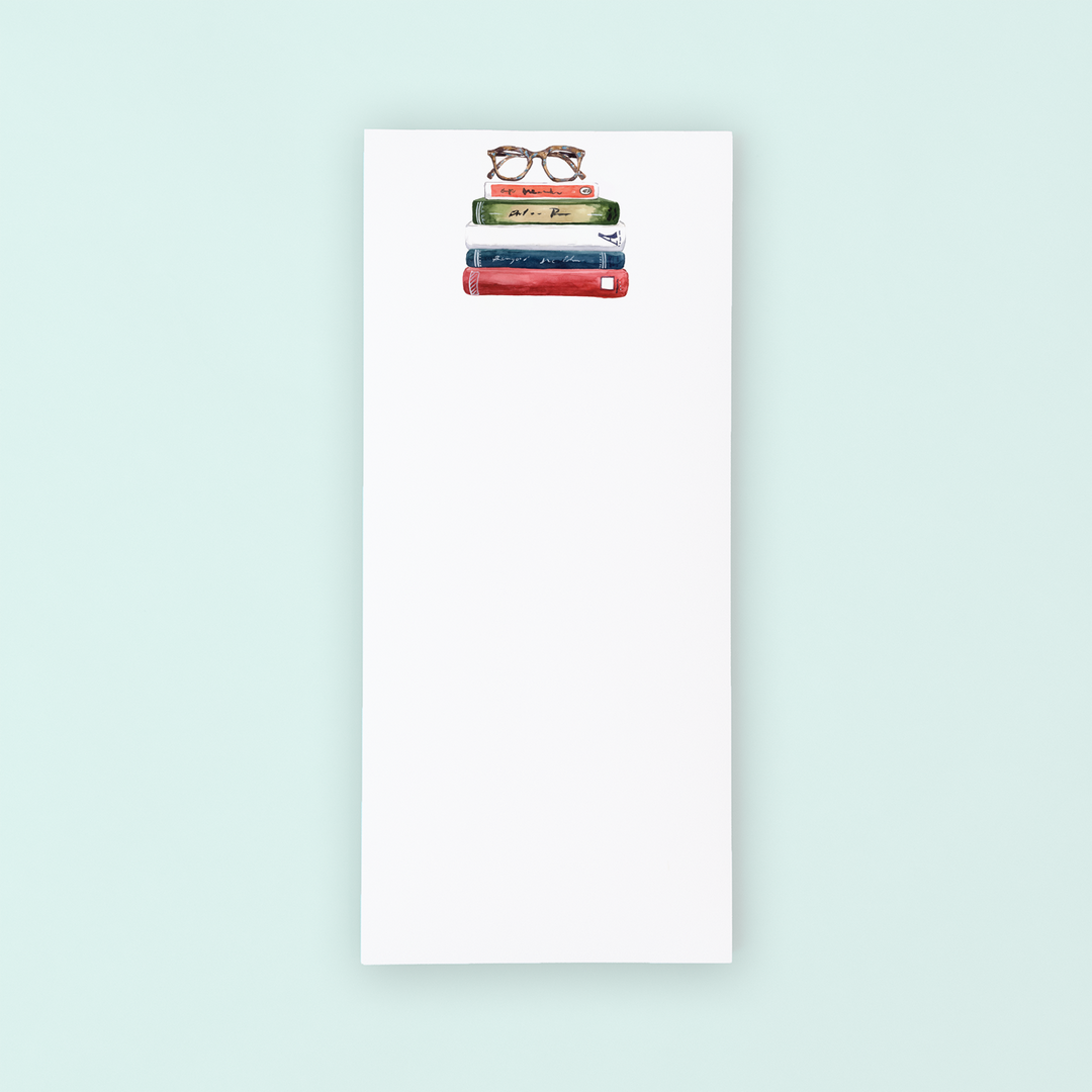 Book Stack with Glasses Lists Pad