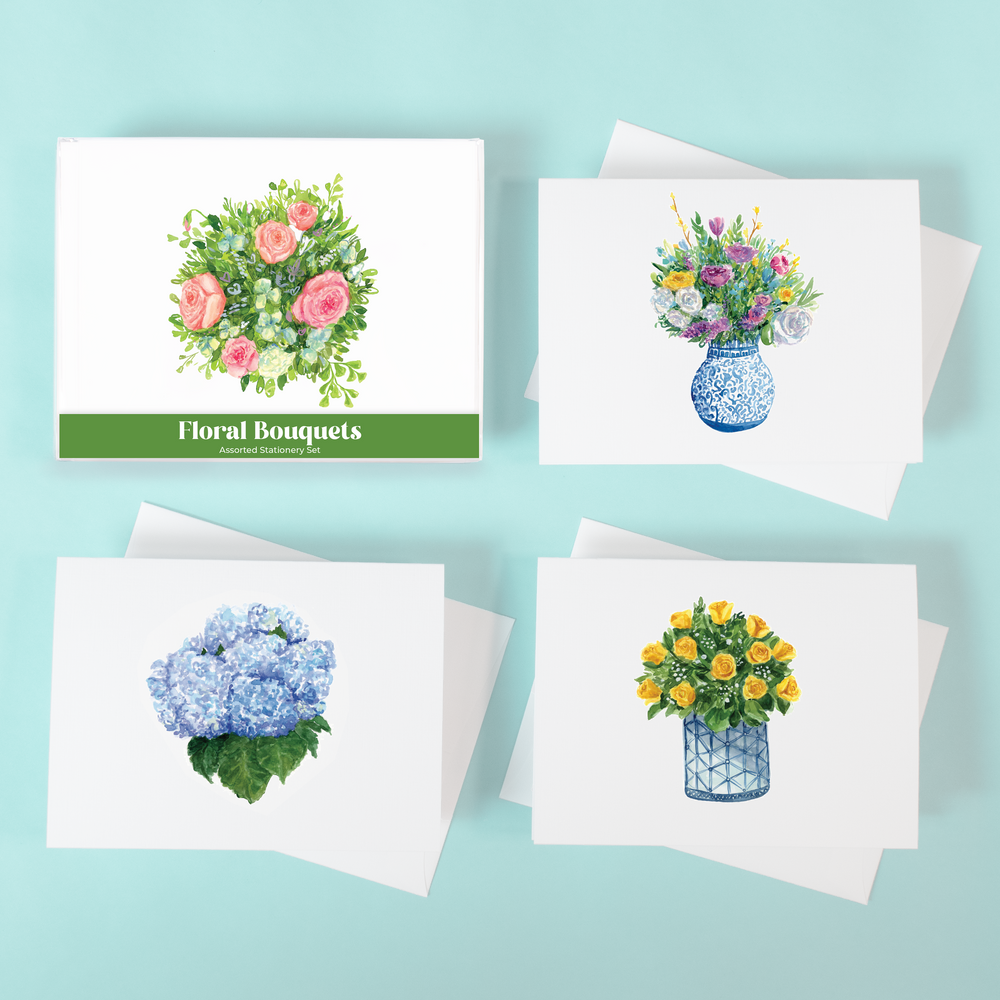 floral bouquet greeting cards. Chinoiserie and grandmillennial style gift