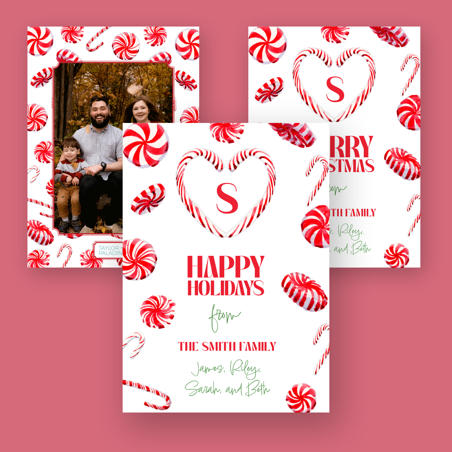 Peppermint and Candy Cane Custom Holiday Cards