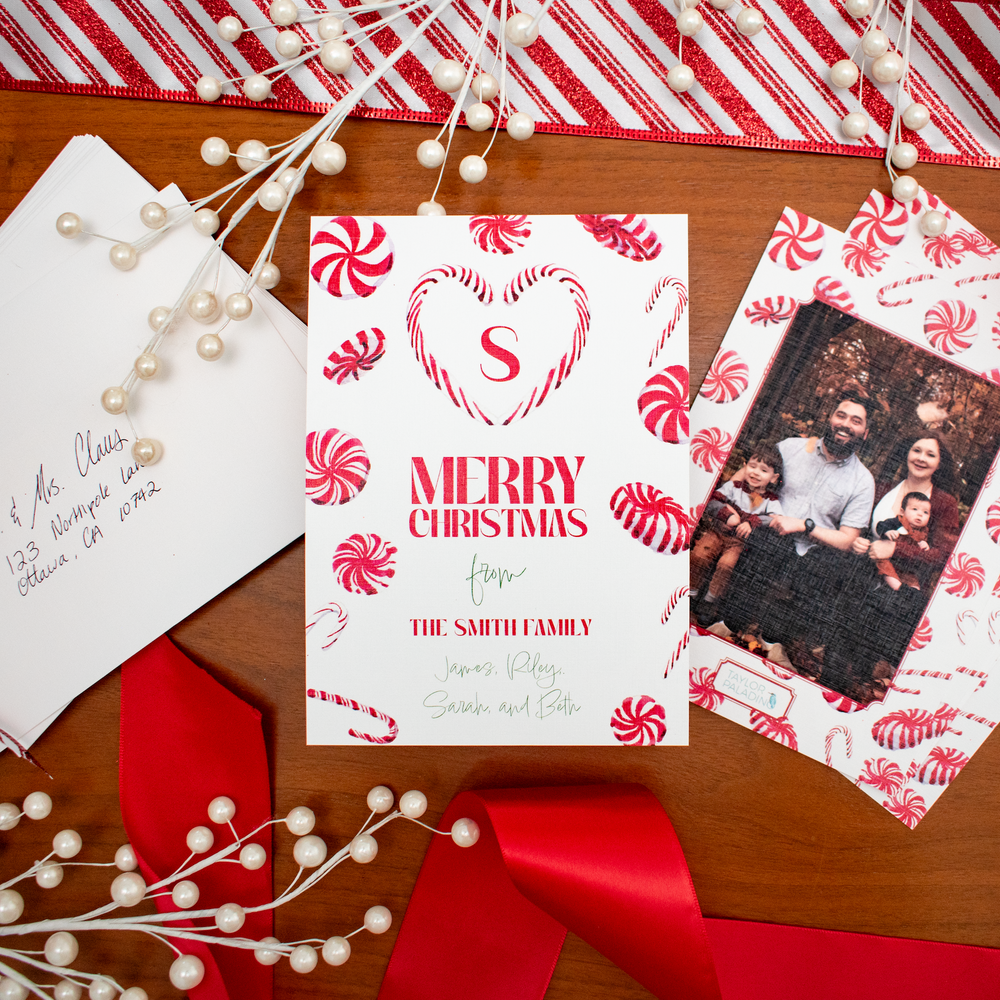 Peppermint and Candy Cane Custom Holiday Cards