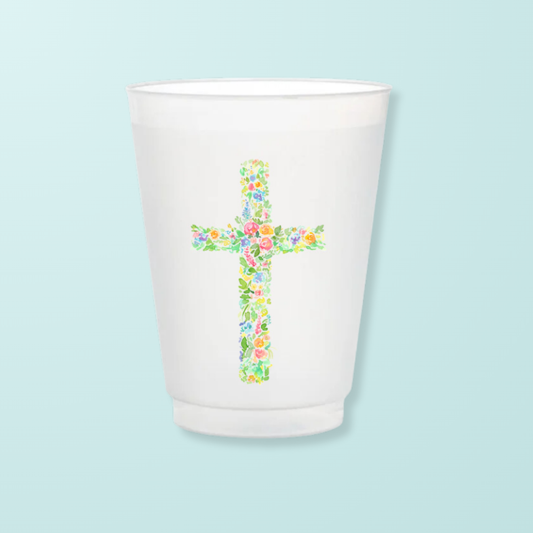 Floral Cross Frosted Cups