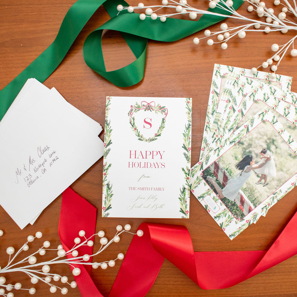 Floral Crest Custom Holiday Cards