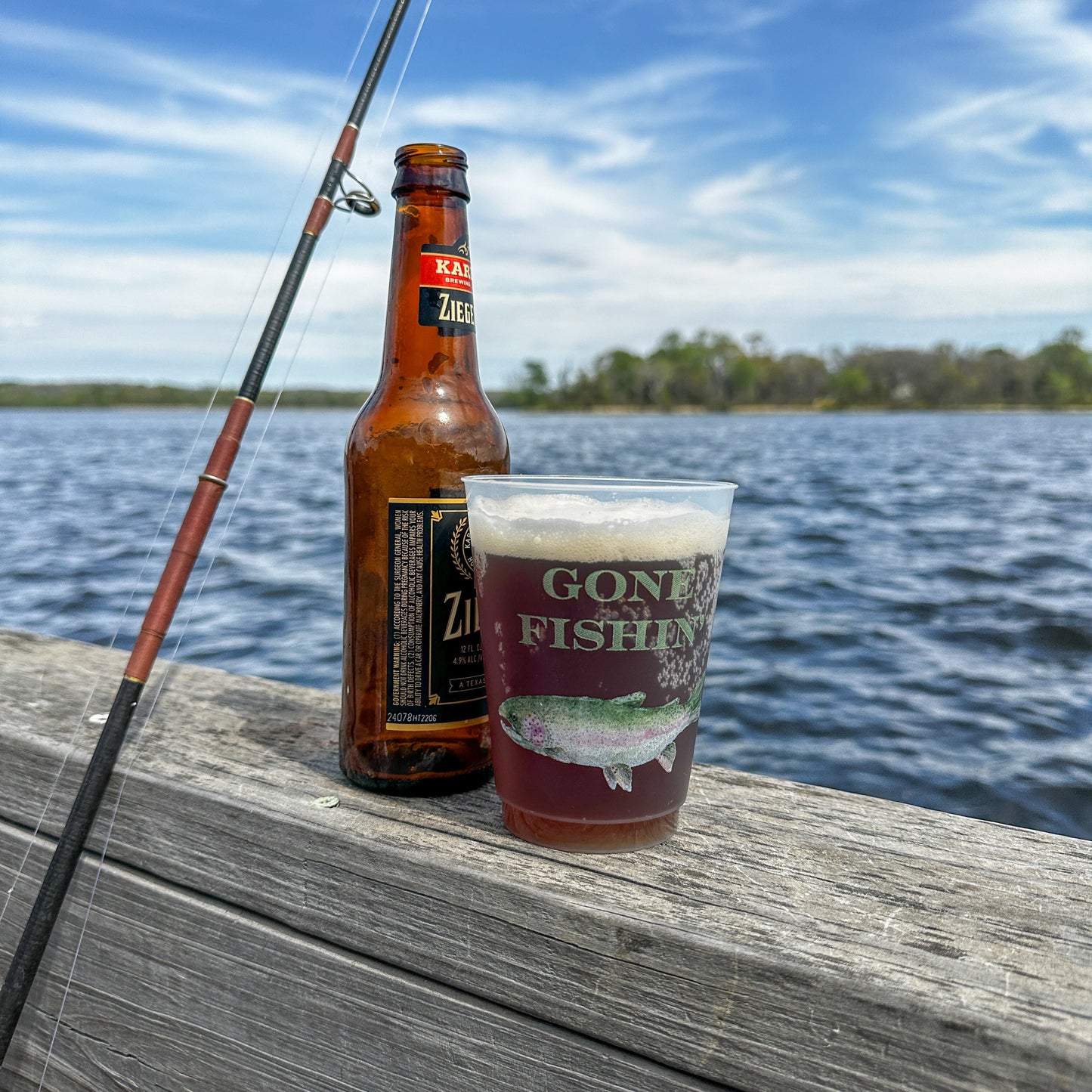 Gone fishing cup with watercolor trout on it. 