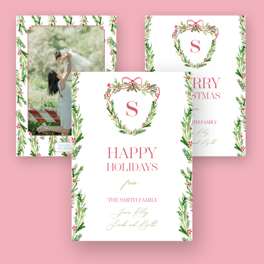 Floral Crest Custom Holiday Cards