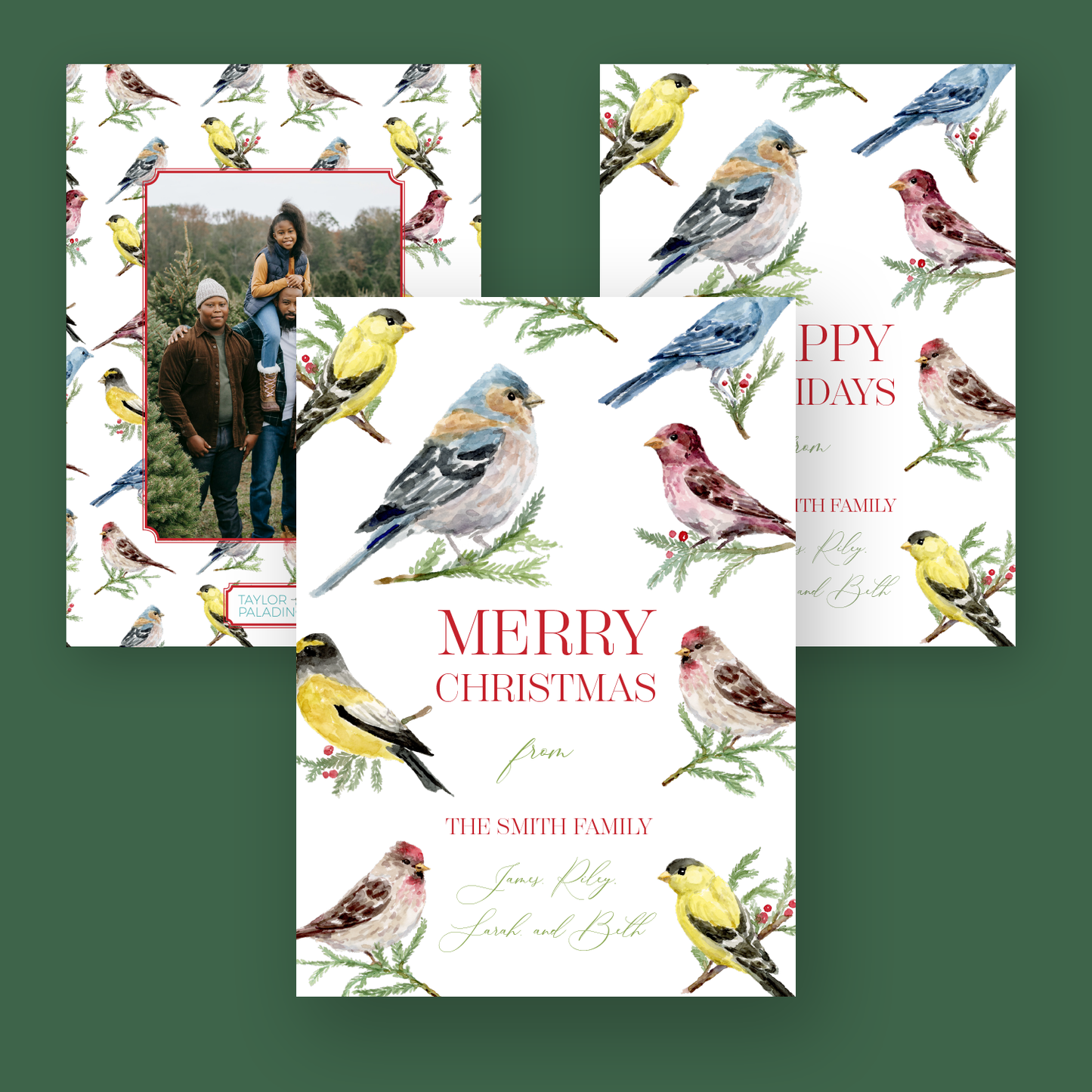 Christmas Finches Custom Holiday Cards