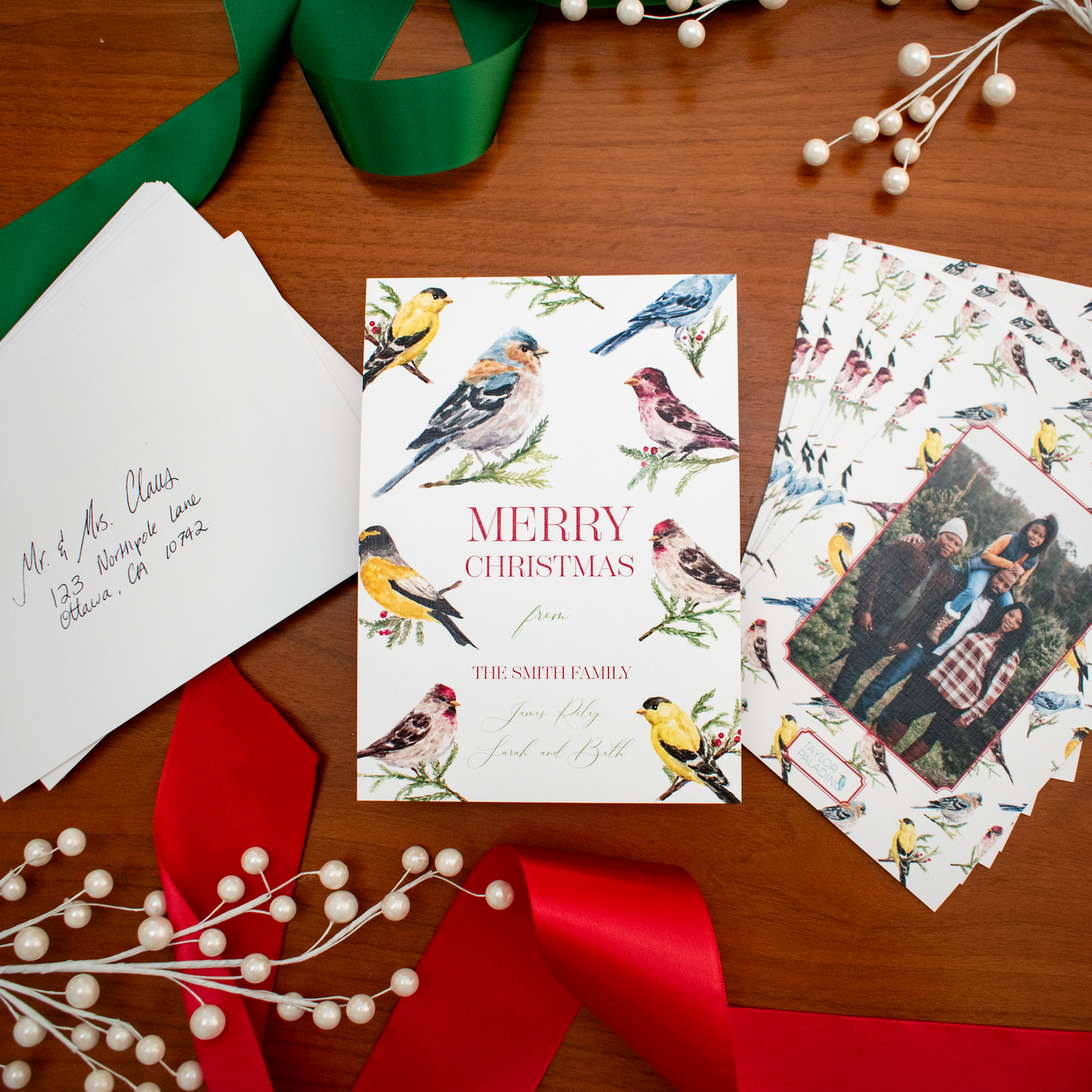 Christmas Finches Custom Holiday Cards