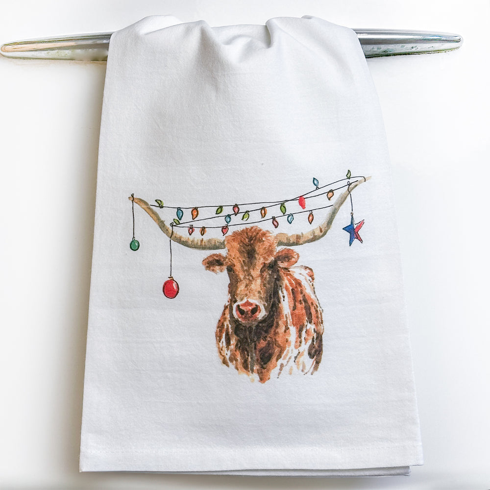 Christmas Longhorn Tea Towel