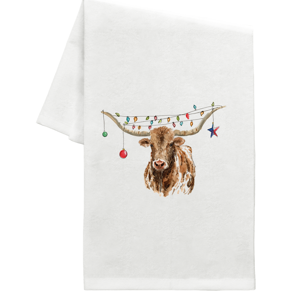 Christmas Longhorn Tea Towel