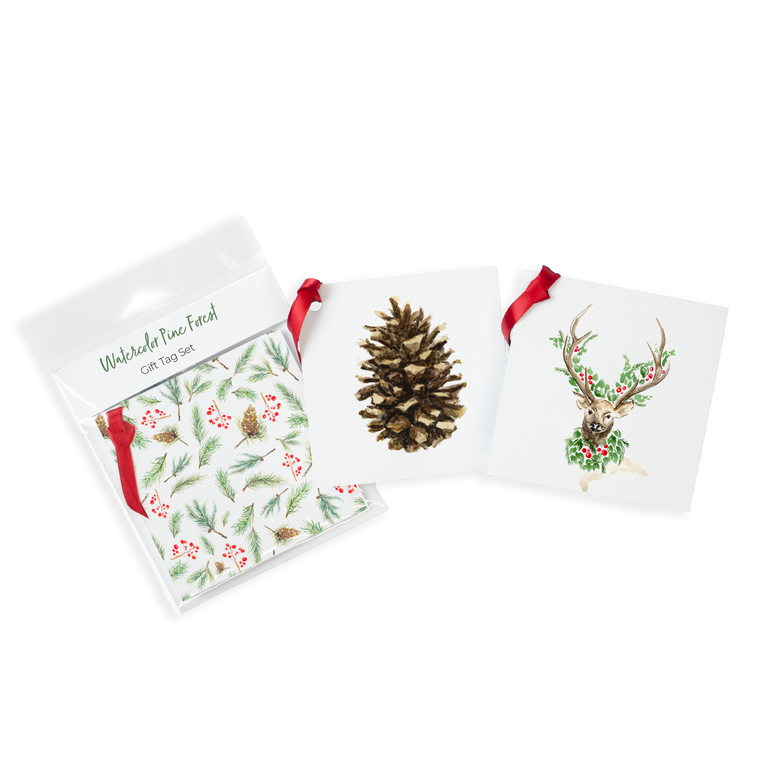 Watercolor Pine Forest Gift Tags Assortment