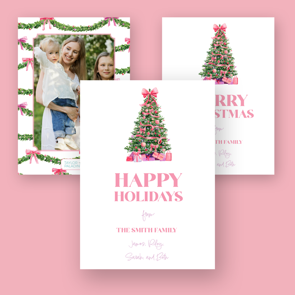 Pink Bows Custom Holiday Cards