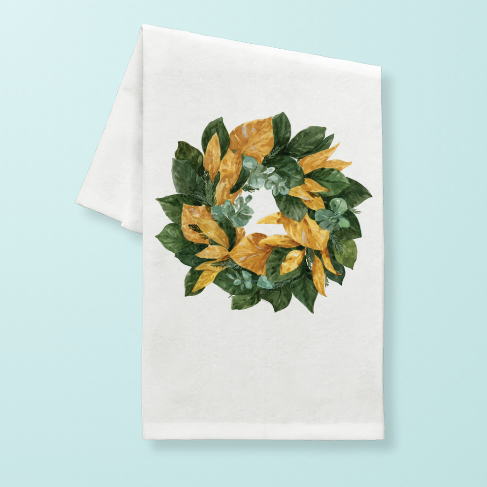 Magnolia Wreath Tea Towel