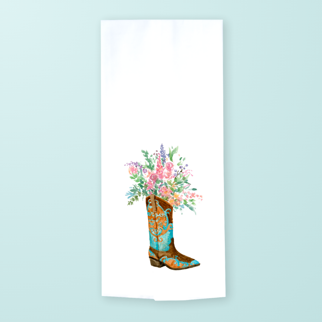 Blue Boot with Flowers Tea Towel