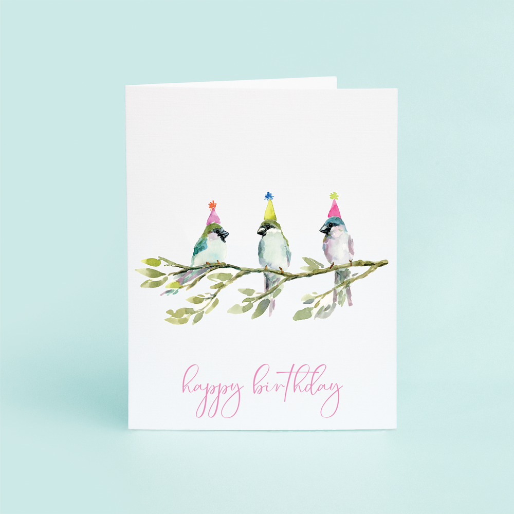 Finches On Branch "Happy Birthday"