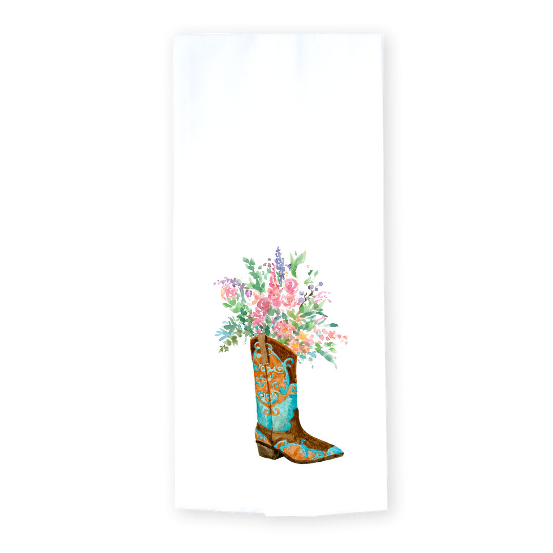 Blue Boot with Flowers Tea Towel