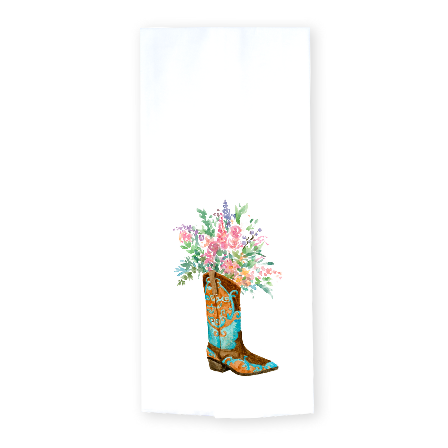 Blue Boot with Flowers Tea Towel