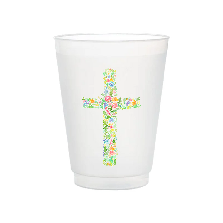 Floral Cross Frosted Cups
