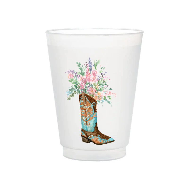 Blue Boot With Flowers Frosted Cups