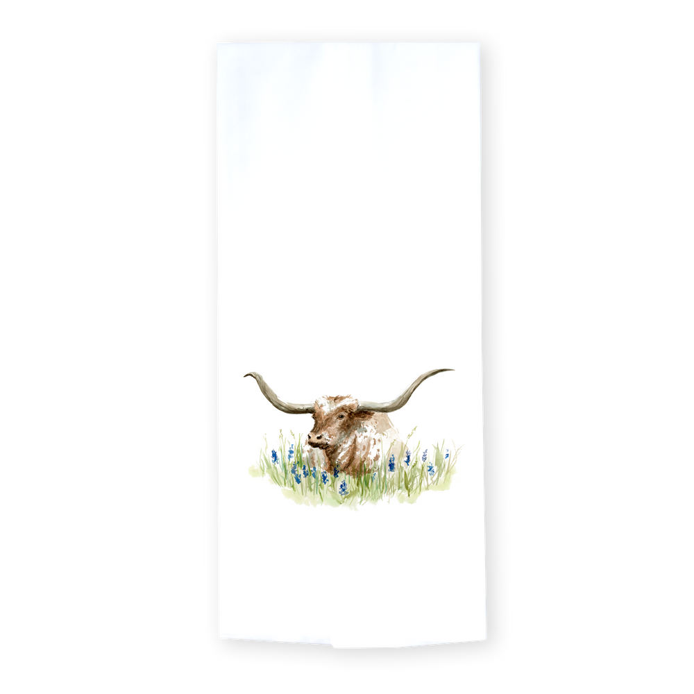 Longhorn in Bluebonnets Tea Towel