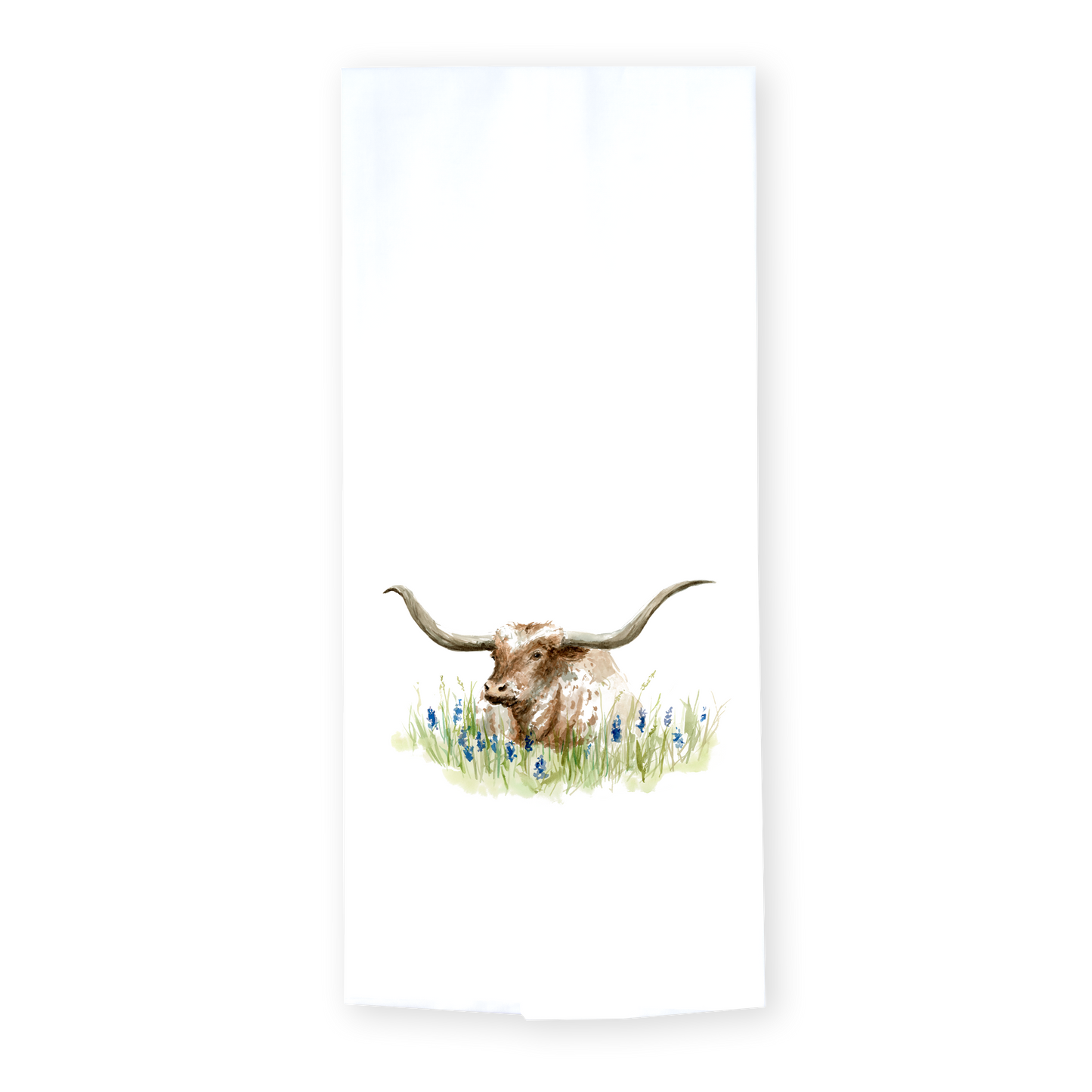 Longhorn in Bluebonnets Tea Towel